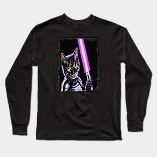 Fun Cat Print ~ AI Art ~ Fantasy Cat ~ Sci-fi Cat ~ Cats with Lightsabers Long Sleeve T-Shirt